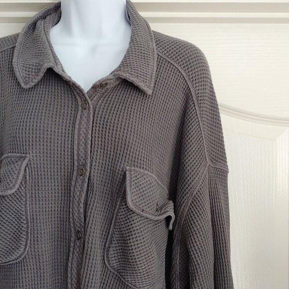 Aerie Women’s Shirt Lumberjack Waffle Knit Oversized Gray Layer Lagom XXL - Picture 5 of 14